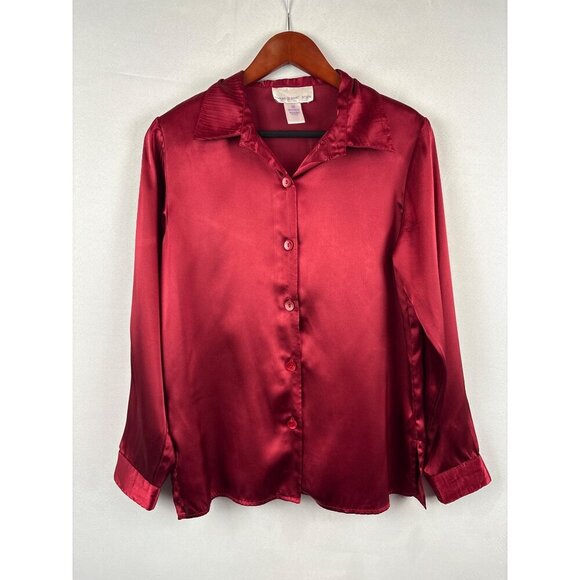 Susan Graver Style Satin Button-Up Blouse XS Red - Picture 2 of 5